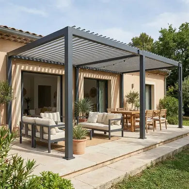 Pergola Bioclimatique Autoportante Aluminium Acier 6x3m Anthracite