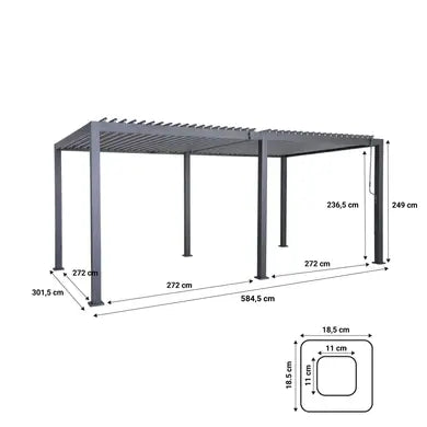 Pergola Bioclimatique Autoportante Aluminium Acier 6x3m Anthracite