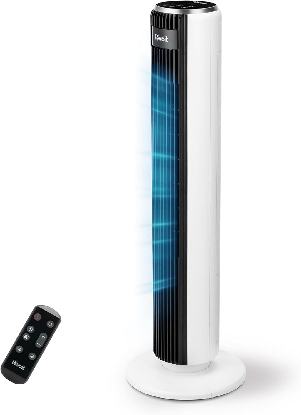 Levoit Column Fan 20dB Quiet, 7.9m/s DC Motor, LTF-F362-WEU | 26W, Oscillating 90° with 12 Speed, 12 Hour Timer, 4 Modes, LED Cooling Display with Remote Control, White