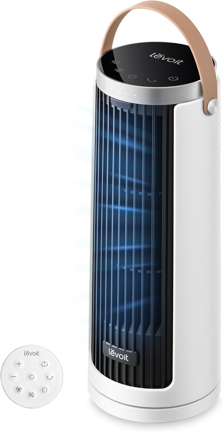 Levoit Column Fan 20dB Quiet, 7.9m/s DC Motor, LTF-F362-WEU | 26W, Oscillating 90° with 12 Speed, 12 Hour Timer, 4 Modes, LED Cooling Display with Remote Control, White