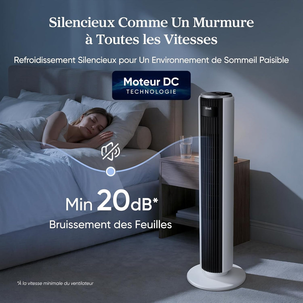 Levoit Column Fan 20dB Quiet, 7.9m/s DC Motor, LTF-F362-WEU | 26W, Oscillating 90° with 12 Speed, 12 Hour Timer, 4 Modes, LED Cooling Display with Remote Control, White