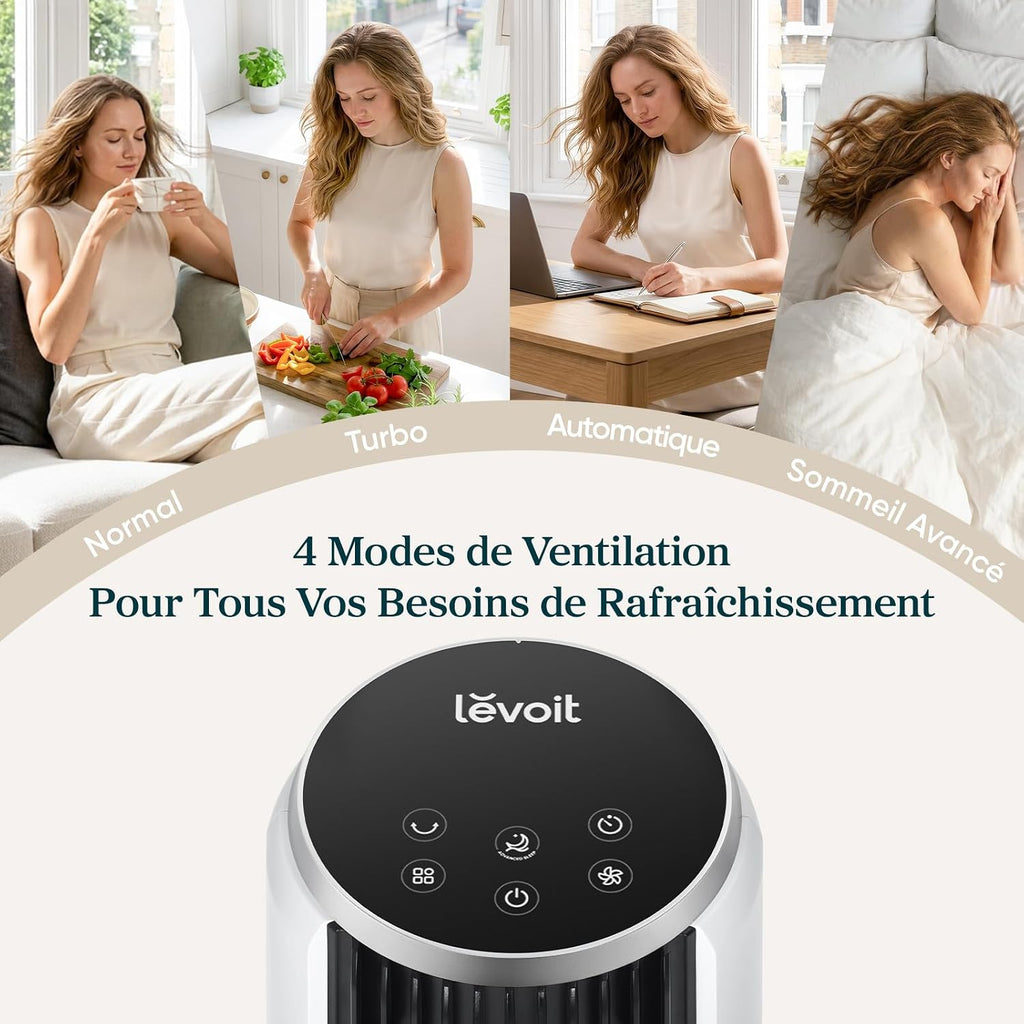Levoit Column Fan 20dB Quiet, 7.9m/s DC Motor, LTF-F362-WEU | 26W, Oscillating 90° with 12 Speed, 12 Hour Timer, 4 Modes, LED Cooling Display with Remote Control, White