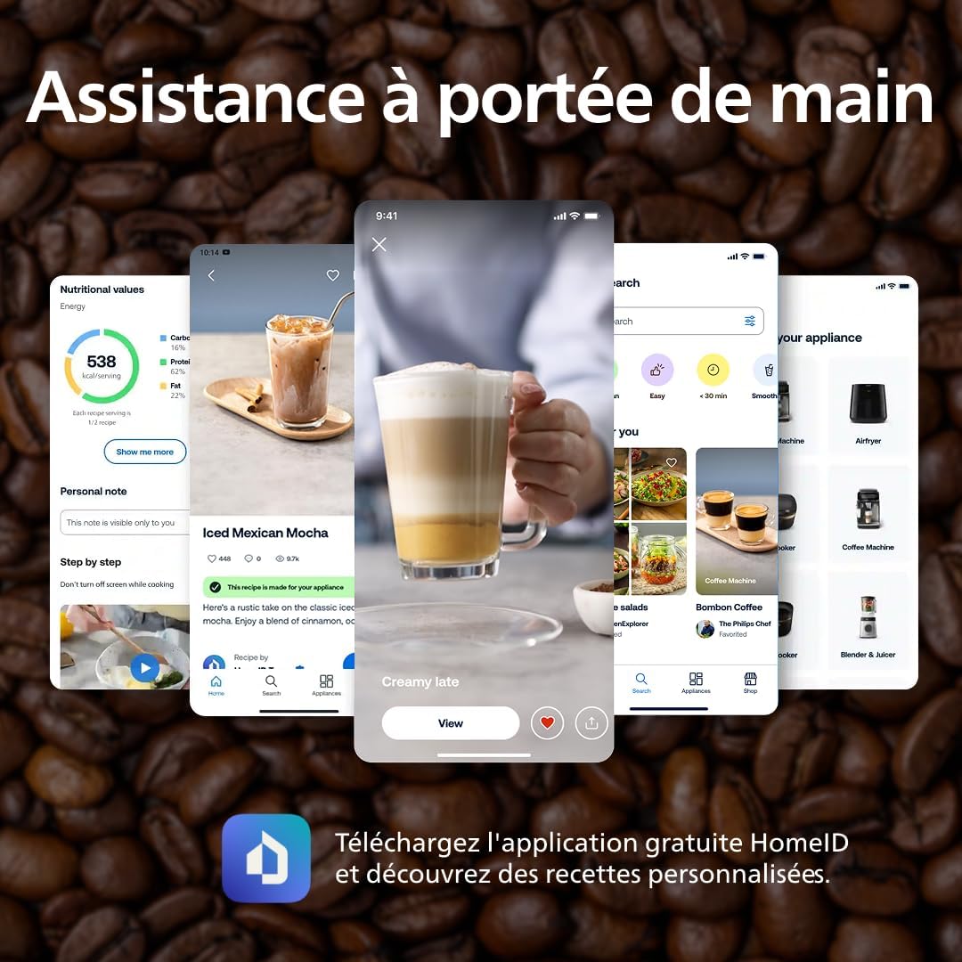 Philips Série 2200 Machine Expresso Broyeur 2 Boissons Mousseur à Lait Noir Mat EP2220/10