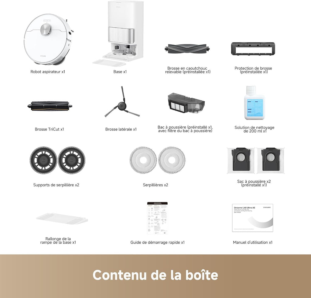 Dreame L40 Ultra AE Robot Aspirateur Laveur 19 000 Pa Dock Tout-en-1 Vidange Automatique