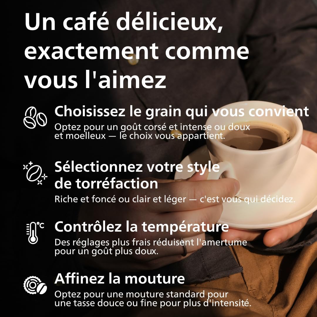 Philips Série 2200 Machine Expresso Broyeur 2 Boissons Mousseur à Lait Noir Mat EP2220/10