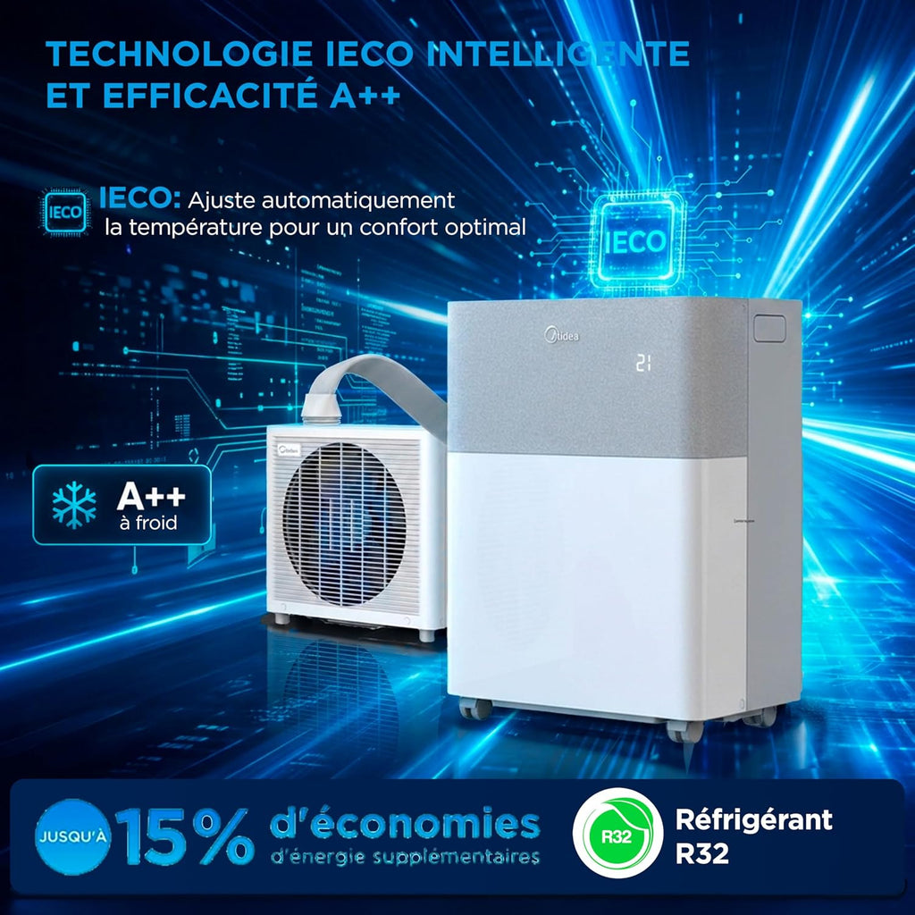 Midea PortaSplit Climatiseur Mobile Silencieux 4-en-1 12000 BTU Chauffage et Climatisation 3,5 kW Blanc MMCS-12HRN8-QRD0