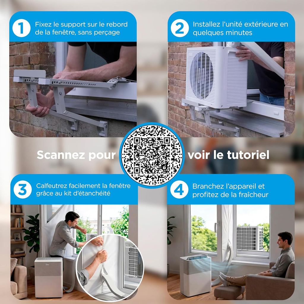 Midea PortaSplit Climatiseur Mobile Silencieux 4-en-1 12000 BTU Chauffage et Climatisation 3,5 kW Blanc MMCS-12HRN8-QRD0