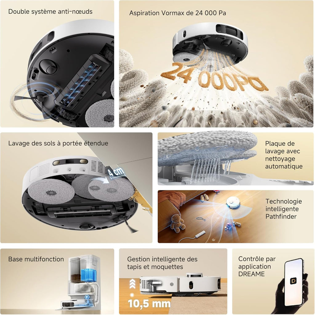 DREAME L40 Ultra A Robot Vacuum Cleaner and Washer with Automatic Dust Dump and Dual Tangle Free System, 24,000 Pa Suction, 10.5mm Mop Lift, Multi-Function Base, Nett