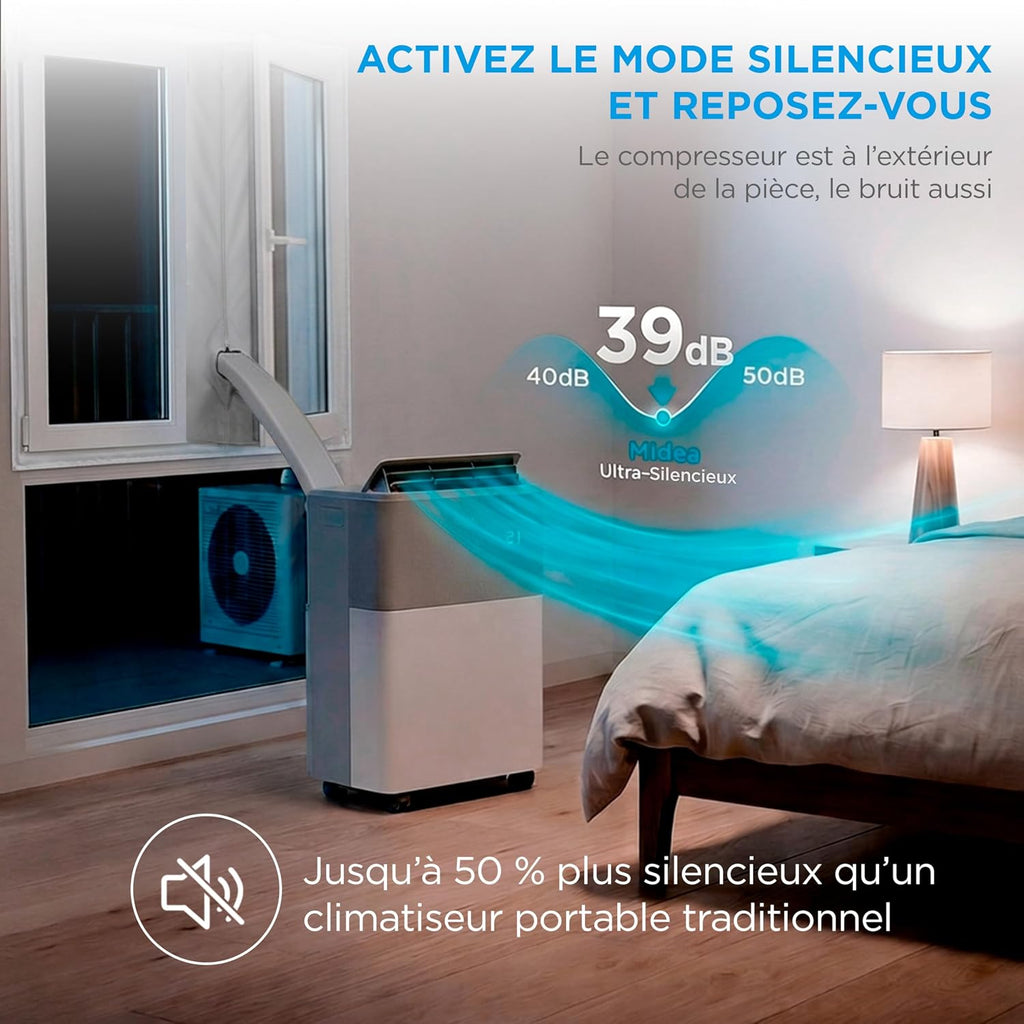 Midea PortaSplit Climatiseur Mobile Silencieux 4-en-1 12000 BTU Chauffage et Climatisation 3,5 kW Blanc MMCS-12HRN8-QRD0