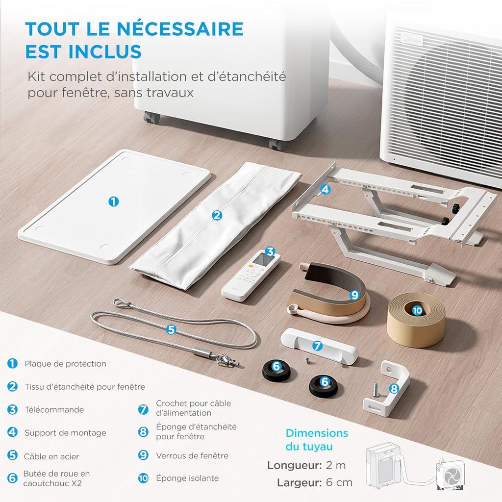 Midea PortaSplit Climatiseur Mobile Silencieux 4-en-1 12000 BTU Chauffage et Climatisation 3,5 kW Blanc MMCS-12HRN8-QRD0