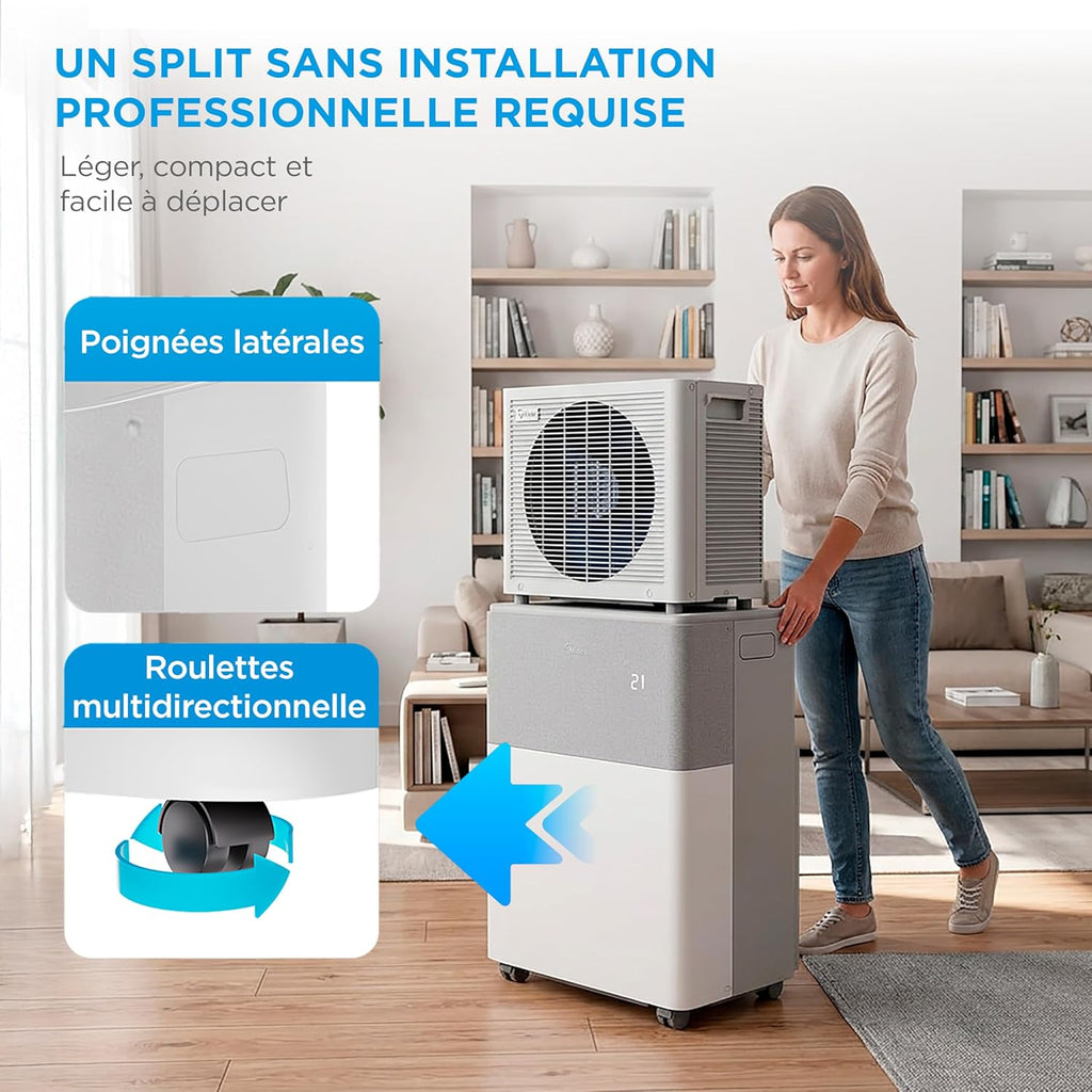 Midea PortaSplit Climatiseur Mobile Silencieux 4-en-1 12000 BTU Chauffage et Climatisation 3,5 kW Blanc MMCS-12HRN8-QRD0