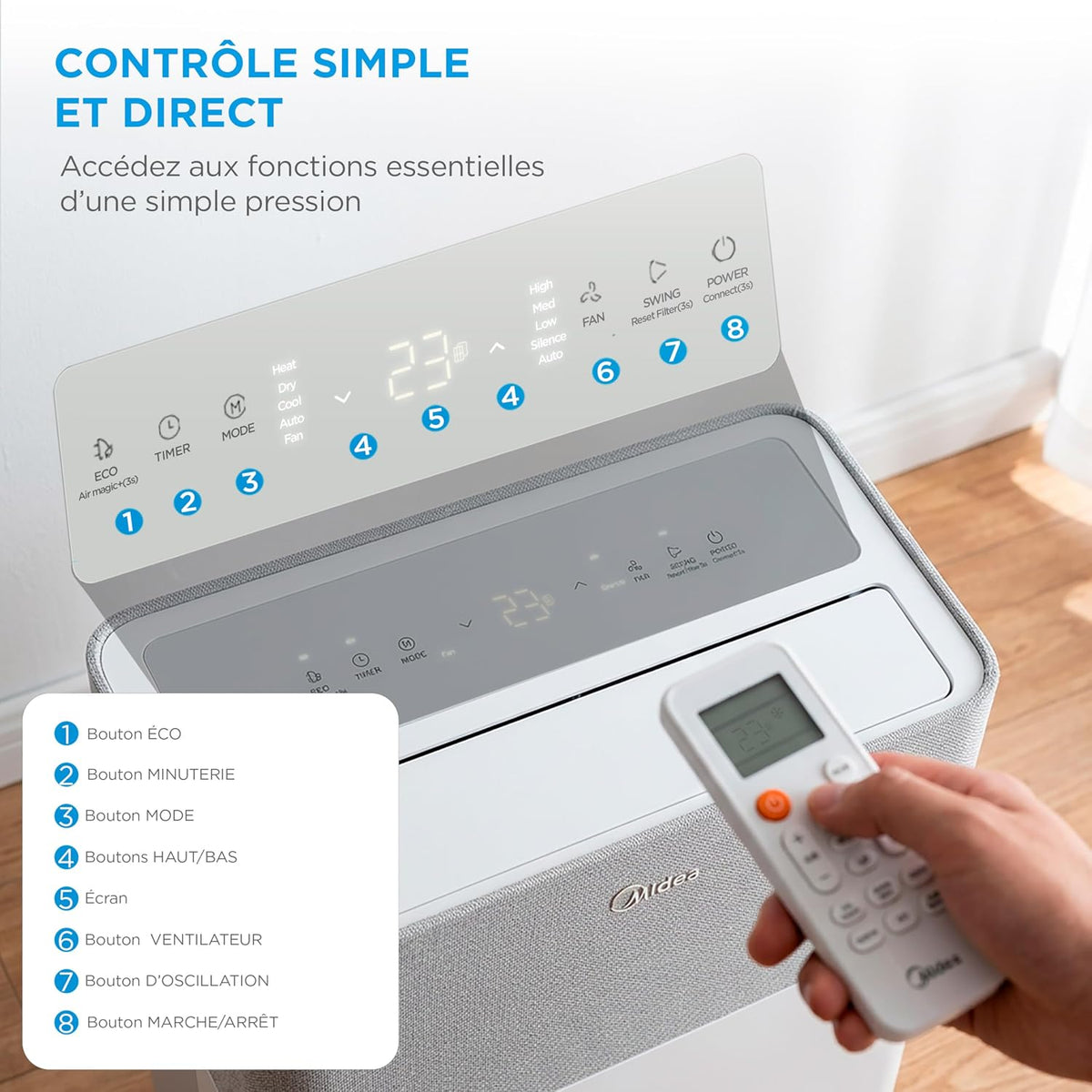 Midea PortaSplit Climatiseur Mobile Silencieux 4-en-1 12000 BTU Chauffage et Climatisation 3,5 kW Blanc MMCS-12HRN8-QRD0