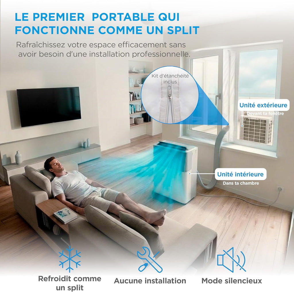 Midea PortaSplit Climatiseur Mobile Silencieux 4-en-1 12000 BTU Chauffage et Climatisation 3,5 kW Blanc MMCS-12HRN8-QRD0