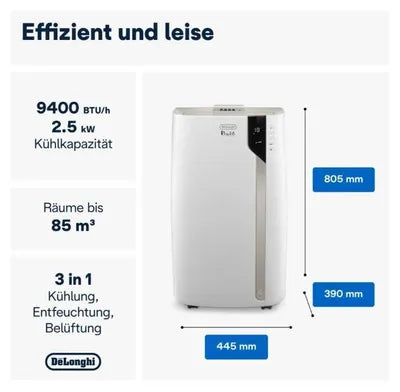 De’Longhi PAC EX93 Climatiseur Portatif 2,5 kW Blanc