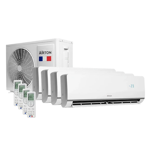 Airton Climatiseur Réversible Quadrisplit Pompe à Chaleur Air Air 4 Unités 100 m² WiFi Blanc 409941