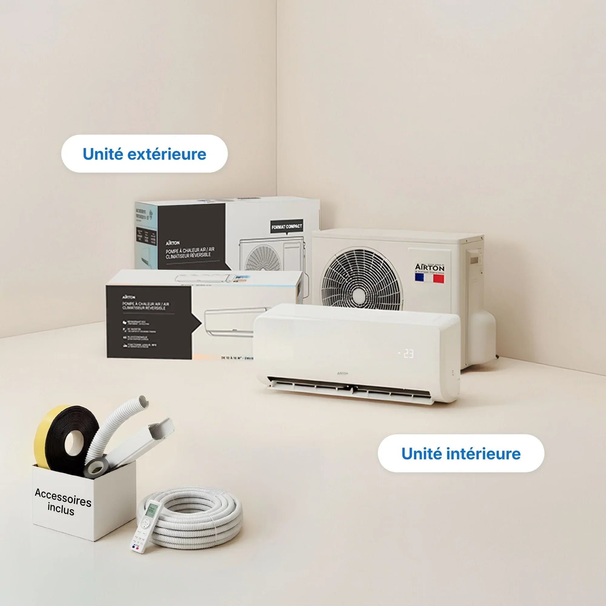 Airton Climatiseur Réversible Bisplit Pompe à Chaleur Air Air 2 Unités 70 m² WiFi Blanc 409913