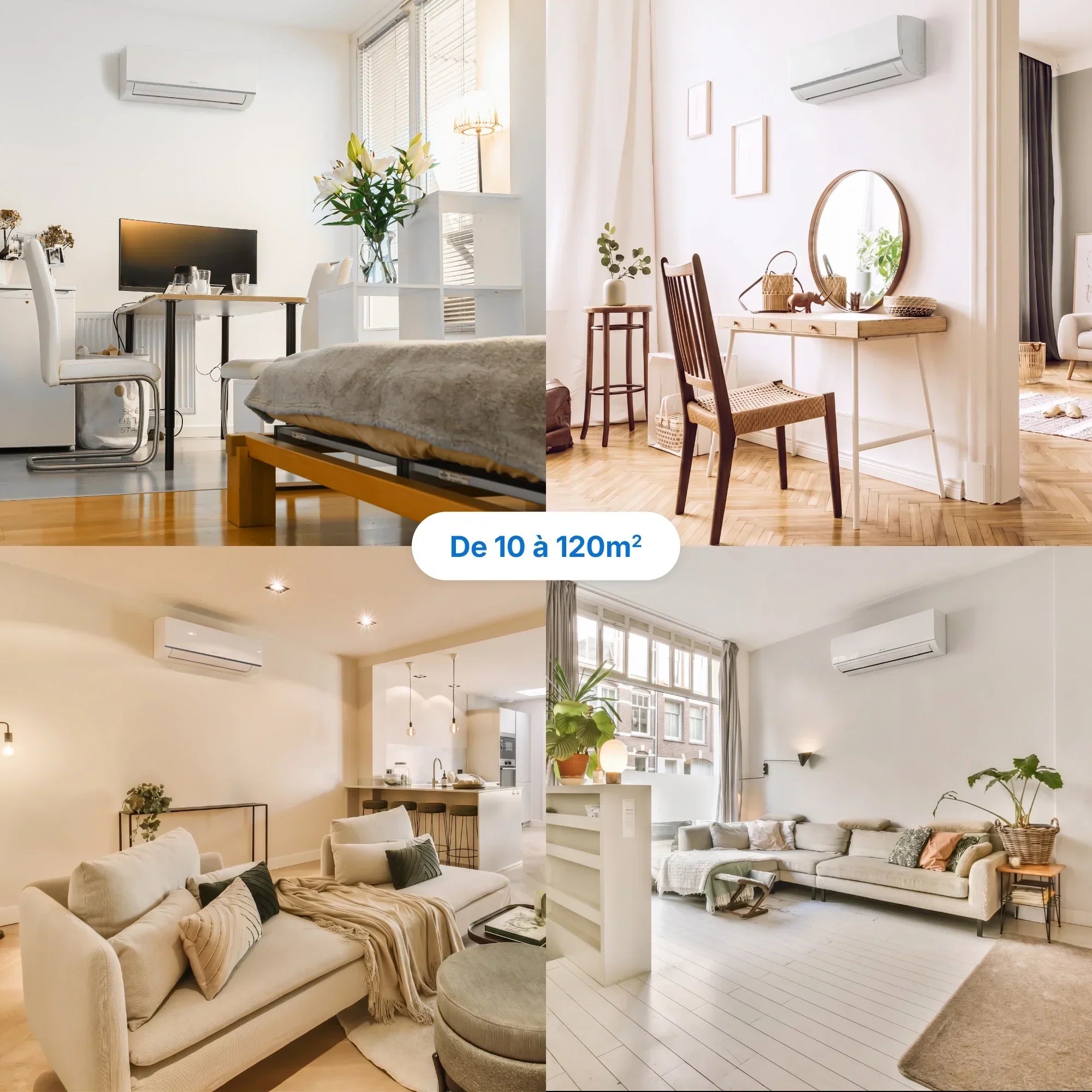 Airton Climatiseur Réversible Quadrisplit Pompe à Chaleur Air Air 4 Unités 100 m² WiFi Blanc 409941