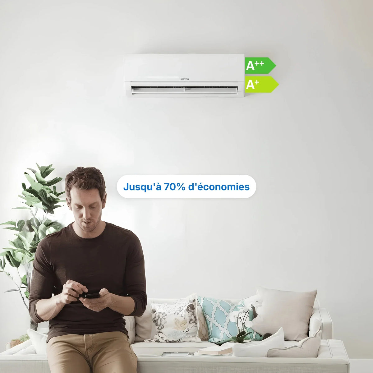 Airton Climatiseur Réversible Bisplit Pompe à Chaleur Air Air 2 Unités 70 m² WiFi Blanc 409913