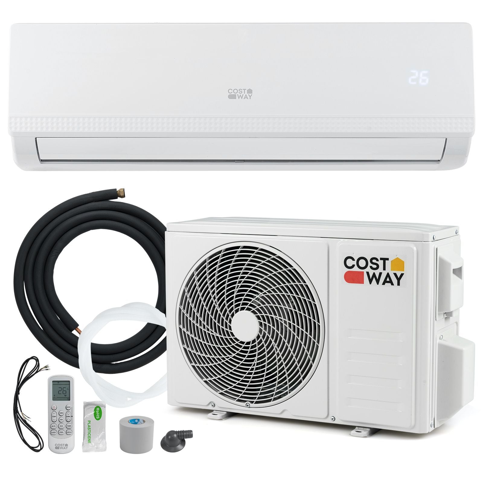 COSTWAY Climatiseur Split Mural 5-en-1 9000 BTU Pompe à Chaleur