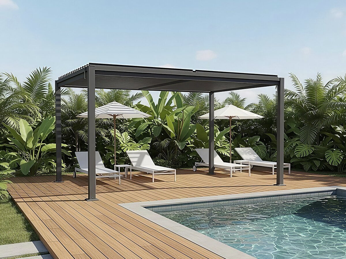 HABITAT ET JARDIN Howard Pergola Bioclimatique Autoportante 3x4m Gris