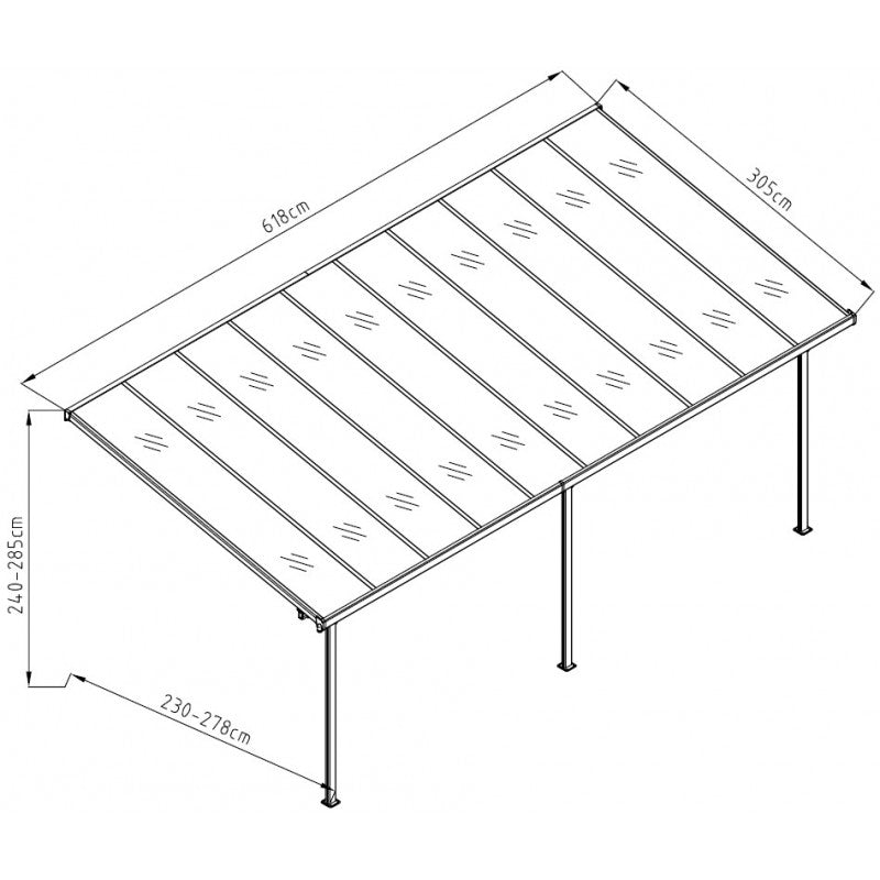 X-Metal Pergola Adossée Ajustable Toit Terrasse Aluminium 3,05x6,18 m Polycarbonate Gris Anthracite