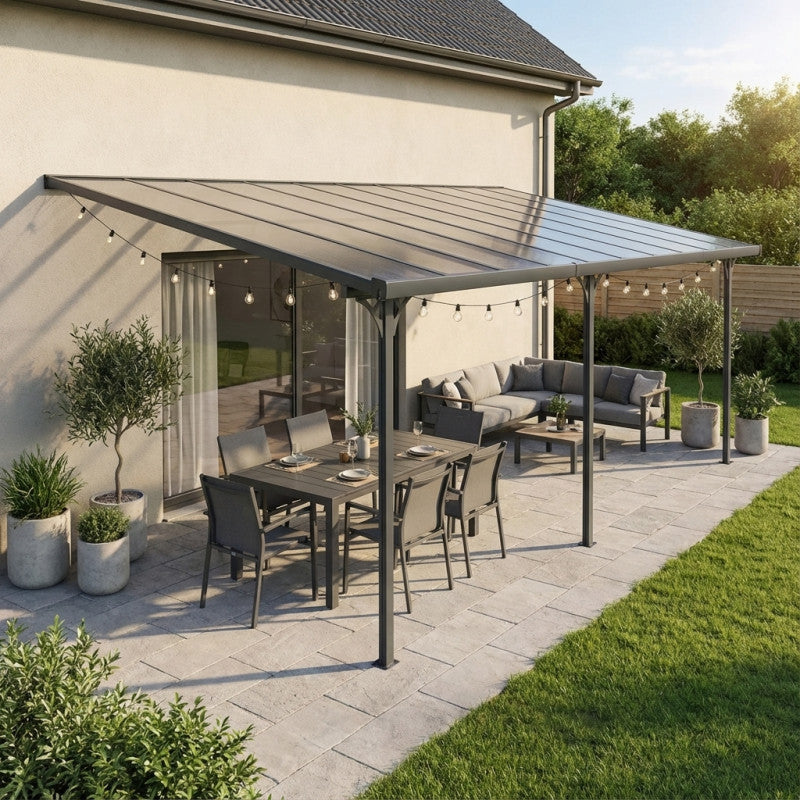 X-Metal Pergola Adossée Ajustable Toit Terrasse Aluminium 3,05x6,18 m Polycarbonate Gris Anthracite